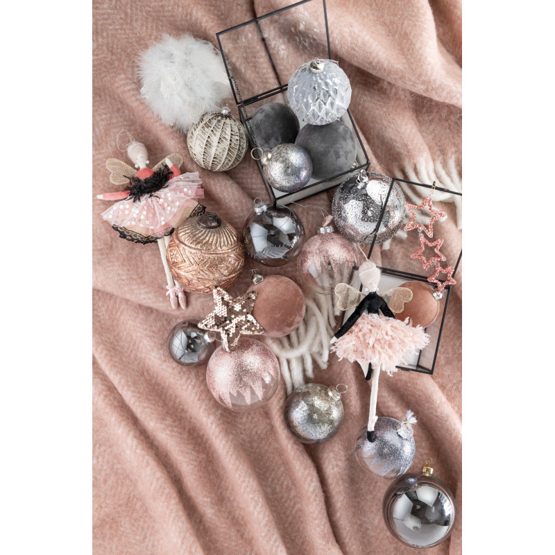 Boule de Noël en Verre Transparent Gris Avec paillette et pompon (Lot de 4) - 2