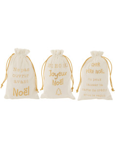 Sac Cadeaux de Noël Français 30 cm en Polyester Blanc Doré Effet velours (Lot de 3) - 1