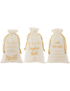 Sac Cadeaux de Noël Français 50 cm en Polyester Blanc Doré Effet velours (Lot de 3) - 1