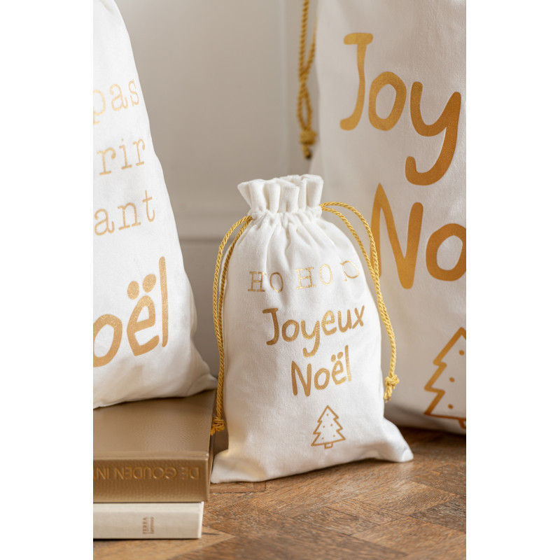 Sac Cadeaux de Noël Français 50 cm en Polyester Blanc Doré Effet velours (Lot de 3) - 2