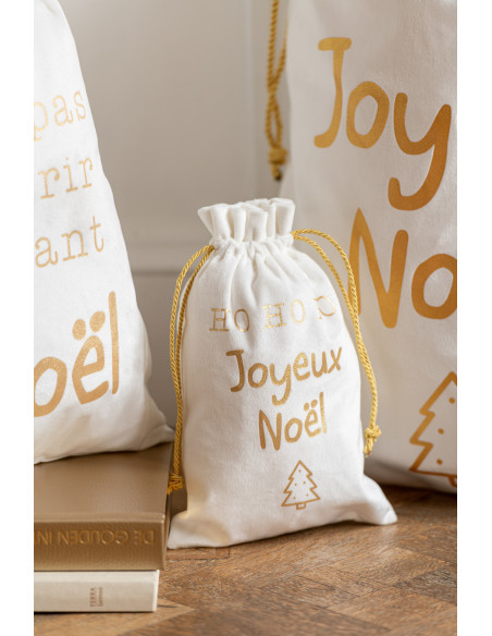 Sac Cadeaux de Noël Français 50 cm en Polyester Blanc Doré Effet velours (Lot de 3) - 2