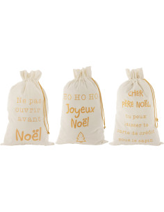 Sac Cadeaux de Noël Français 80 cm en Polyester Blanc Doré Effet velours (Lot de 3) - 1