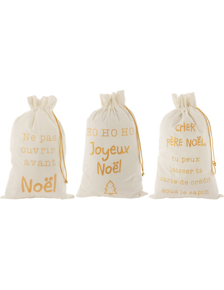 Sac Cadeaux de Noël Français 80 cm en Polyester Blanc Doré Effet velours (Lot de 3) - 1