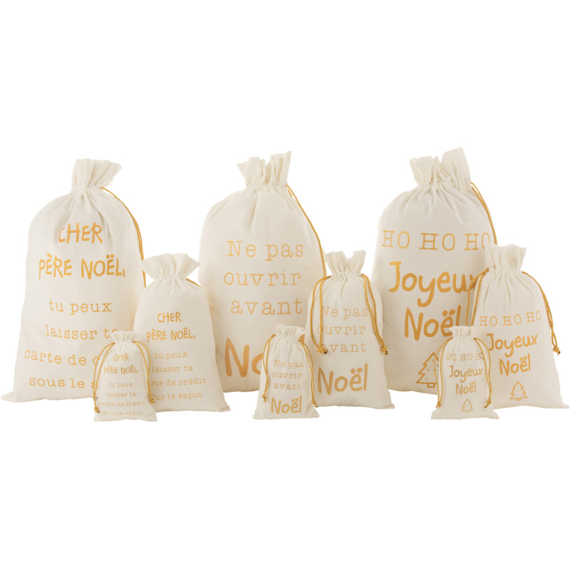 Sac Cadeaux de Noël Français 80 cm en Polyester Blanc Doré Effet velours (Lot de 3) - 3