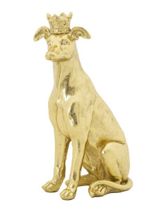 Statuette déco moderne Chien avec couronne Hauteur 33 cm en Résine Doré Velir 