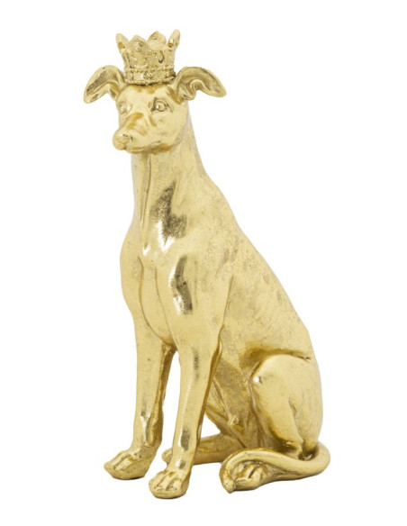 Statuette déco moderne Chien avec couronne Hauteur 33 cm en Résine Doré Velir 