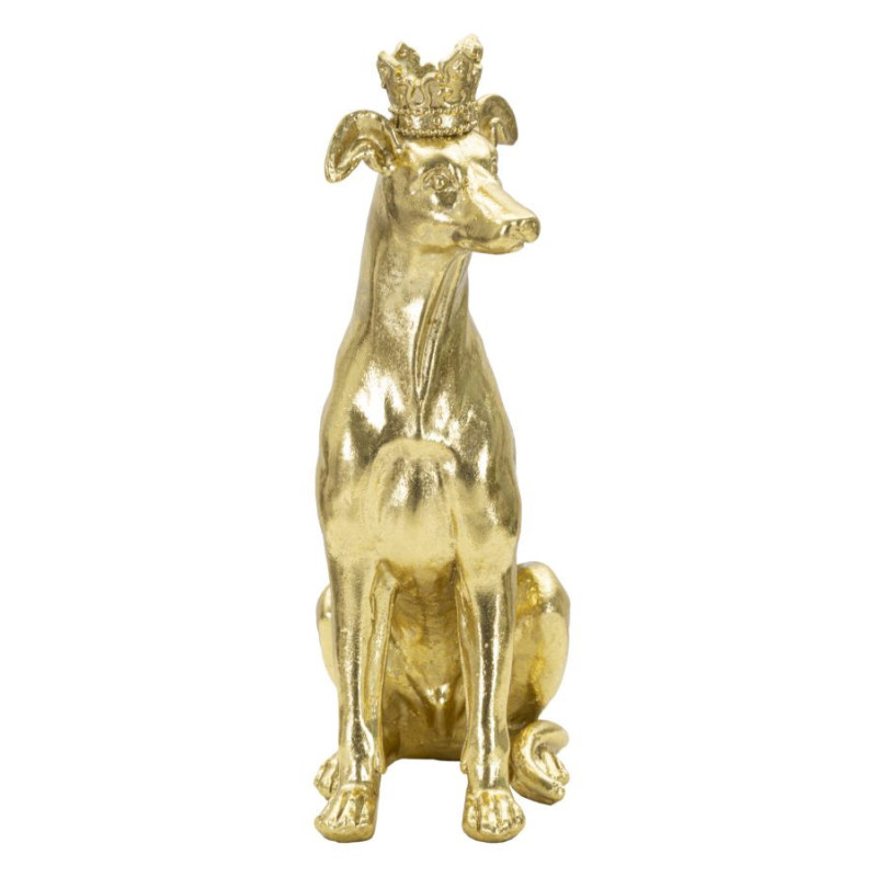 Statuette déco moderne Chien avec couronne Hauteur 33 cm en Résine Doré Velir 