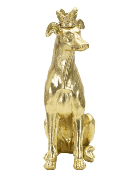 Statuette déco moderne Chien avec couronne Hauteur 33 cm en Résine Doré Velir 