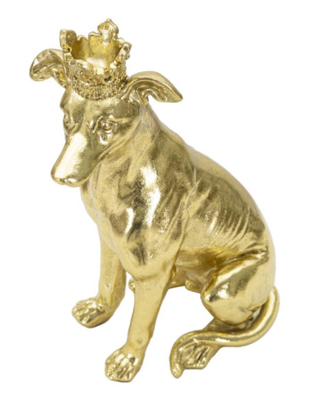 Statuette déco moderne Chien avec couronne Hauteur 33 cm en Résine Doré Velir 
