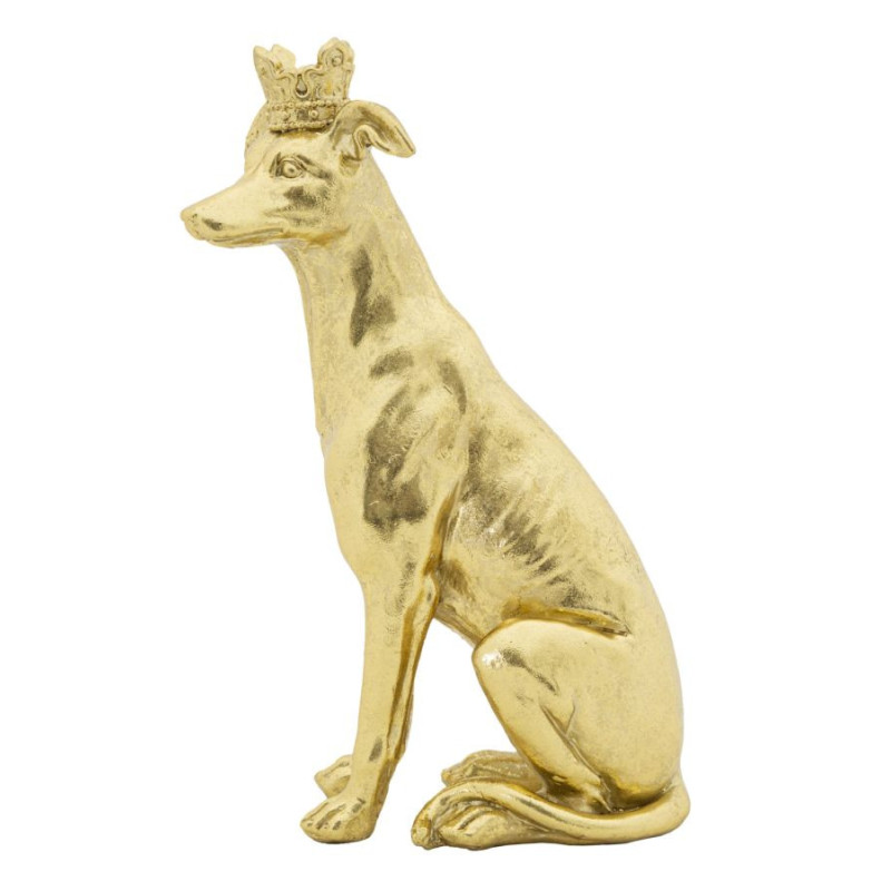 Statuette déco moderne Chien avec couronne Hauteur 33 cm en Résine Doré Velir 
