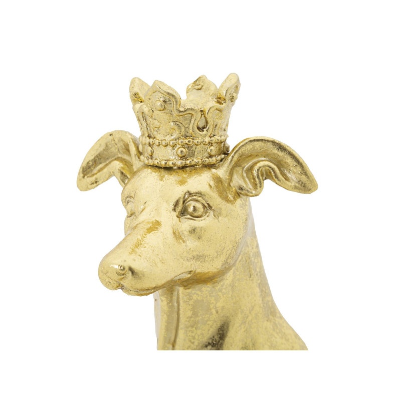 Statuette déco moderne Chien avec couronne Hauteur 33 cm en Résine Doré Velir 