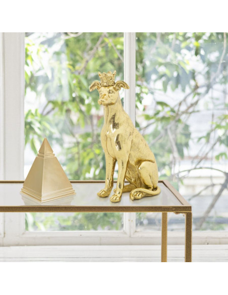 Statuette déco moderne Chien avec couronne Hauteur 33 cm en Résine Doré Velir 