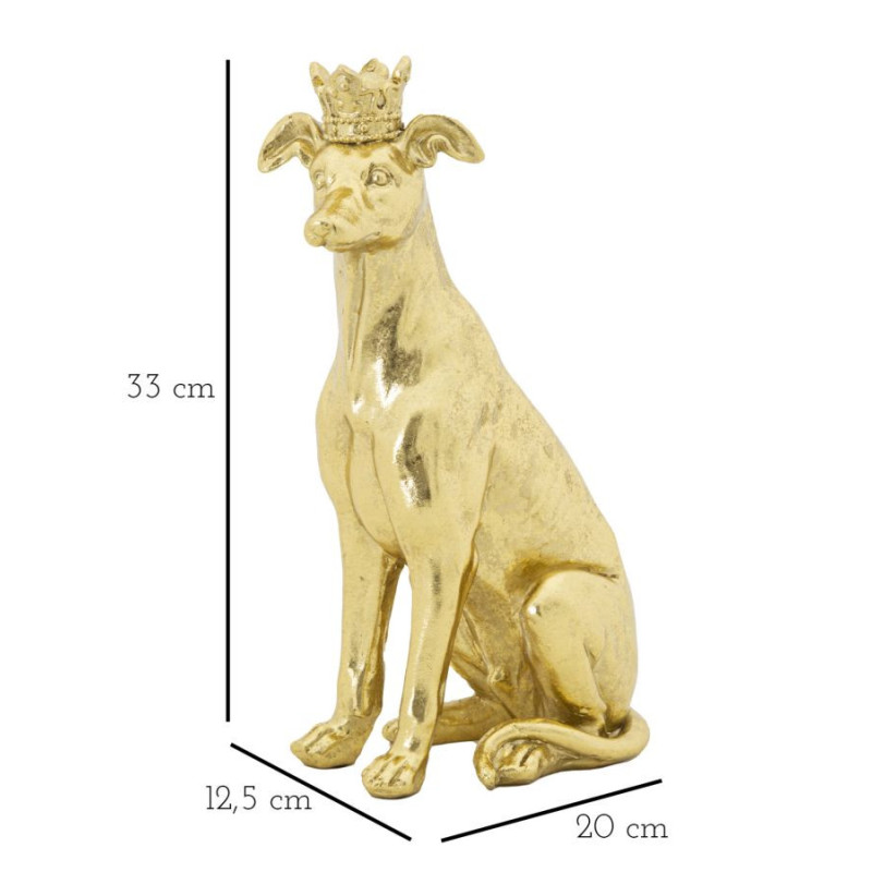 Statuette déco moderne Chien avec couronne Hauteur 33 cm en Résine Doré Velir 