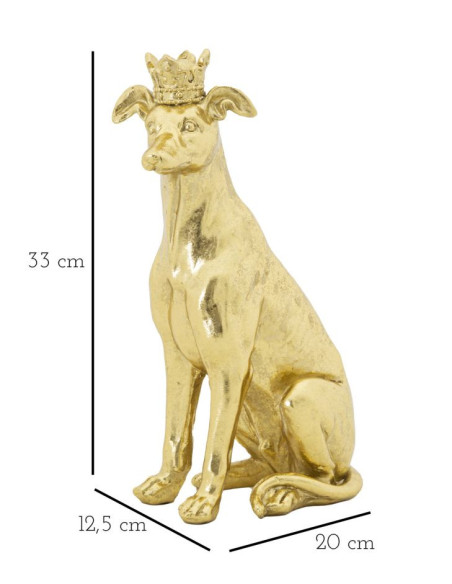 Statuette déco moderne Chien avec couronne Hauteur 33 cm en Résine Doré Velir 