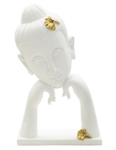 Statuette déco moderne Tête de bouddha Hauteur 36 cm en Résine Blanc Doré Feril 