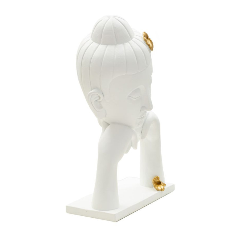 Statuette déco moderne Tête de bouddha Hauteur 36 cm en Résine Blanc Doré Feril 
