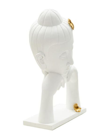 Statuette déco moderne Tête de bouddha Hauteur 36 cm en Résine Blanc Doré Feril 