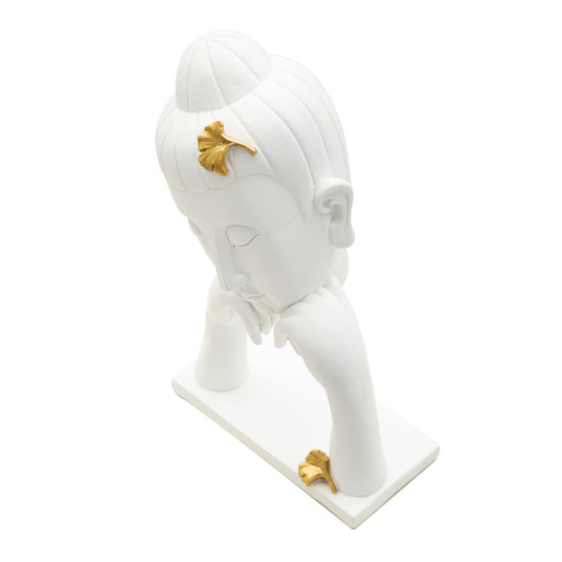 Statuette déco moderne Tête de bouddha Hauteur 36 cm en Résine Blanc Doré Feril 