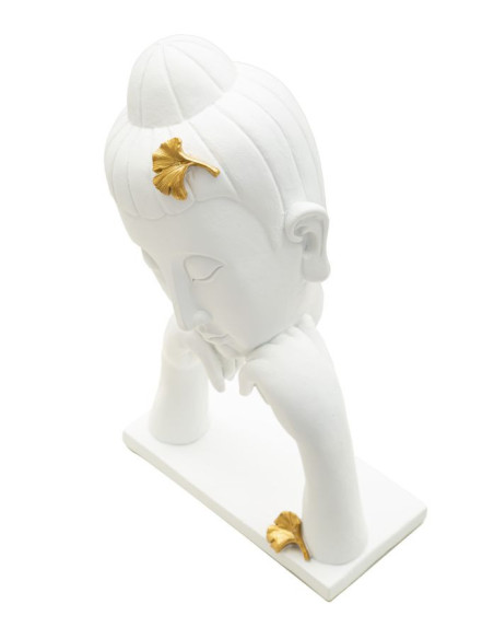 Statuette déco moderne Tête de bouddha Hauteur 36 cm en Résine Blanc Doré Feril 