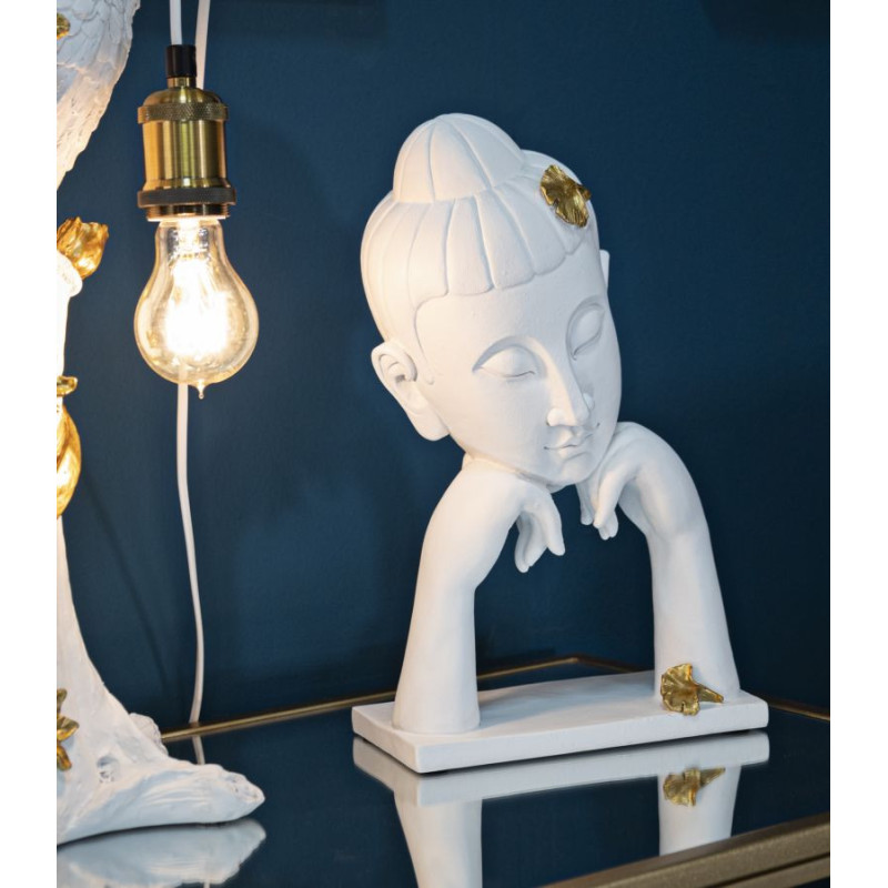 Statuette déco moderne Tête de bouddha Hauteur 36 cm en Résine Blanc Doré Feril 