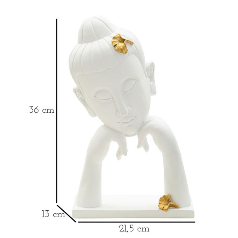 Statuette déco moderne Tête de bouddha Hauteur 36 cm en Résine Blanc Doré Feril 