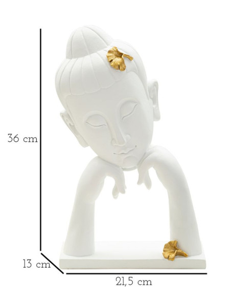 Statuette déco moderne Tête de bouddha Hauteur 36 cm en Résine Blanc Doré Feril 