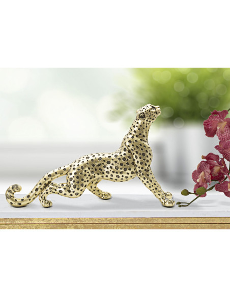 Statuette déco moderne Léopard 33 cm en Résine Doré Noir Loryano 