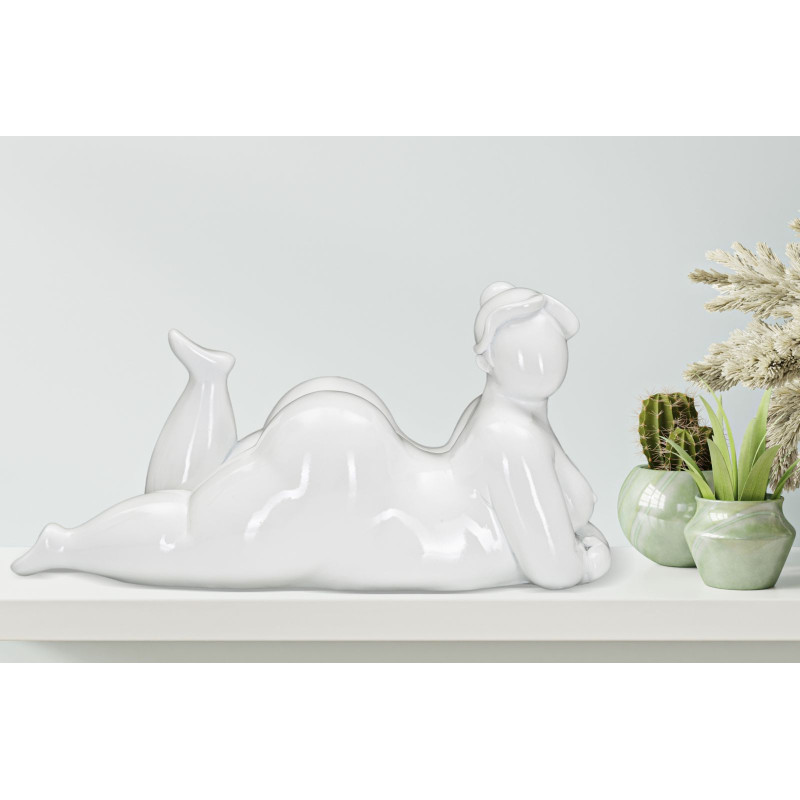 Statuette déco Femme allongée 32 cm en Résine Blanc Lyril 