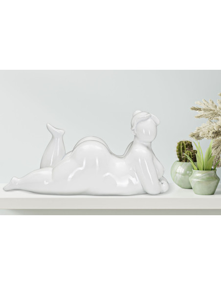 Statuette déco Femme allongée 32 cm en Résine Blanc Lyril 