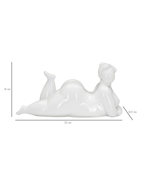 Statuette déco Femme allongée 32 cm en Résine Blanc Lyril 