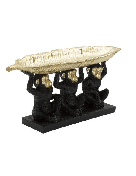 Vide poche original 3 singes avec plateau 43 cm en Résine Doré Noir Alven 