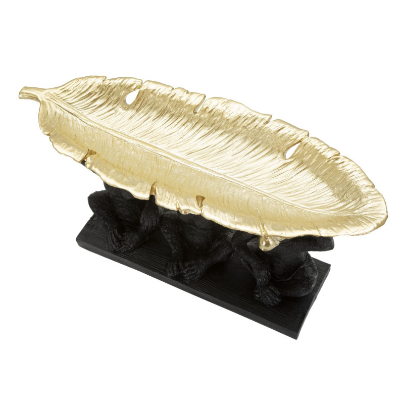 Vide poche original 3 singes avec plateau 43 cm en Résine Doré Noir Alven 
