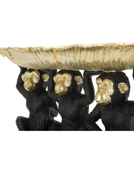 Vide poche original 3 singes avec plateau 43 cm en Résine Doré Noir Alven 