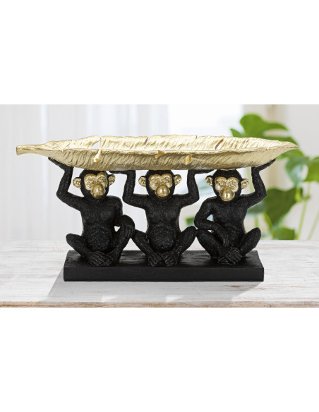 Vide poche original 3 singes avec plateau 43 cm en Résine Doré Noir Alven 
