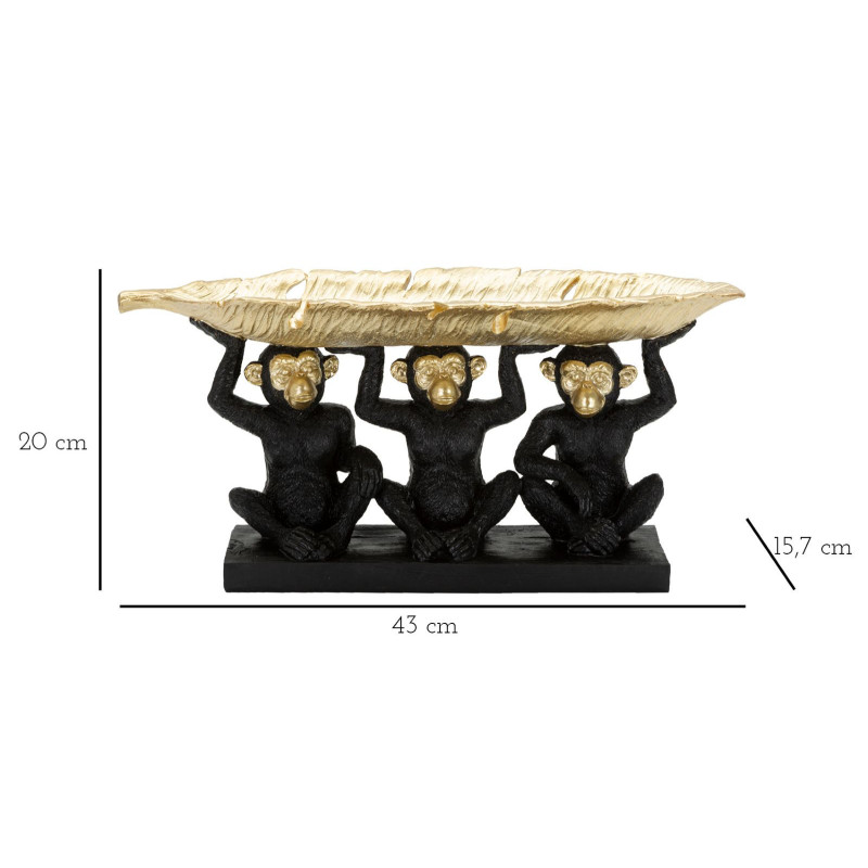 Vide poche original 3 singes avec plateau 43 cm en Résine Doré Noir Alven 