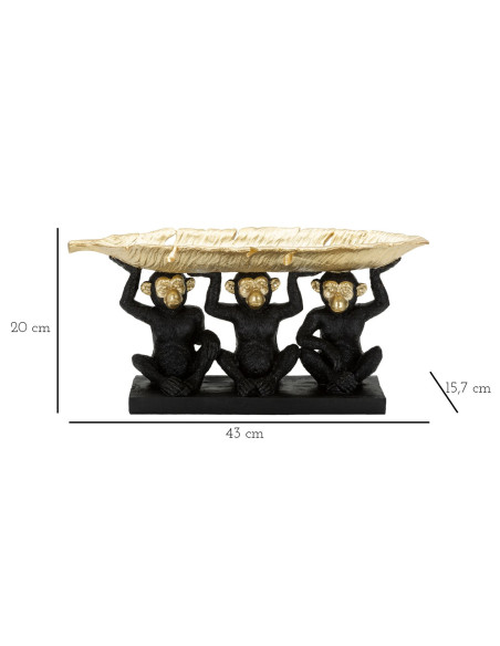Vide poche original 3 singes avec plateau 43 cm en Résine Doré Noir Alven 
