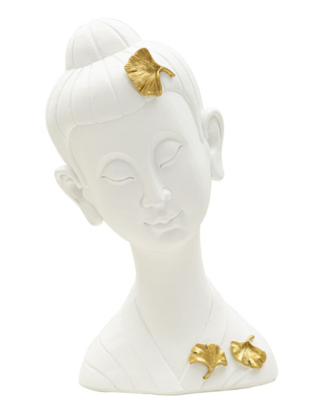 Statuette déco moderne Tête de bouddha Hauteur 35 cm en Résine Blanc Doré Volyn 
