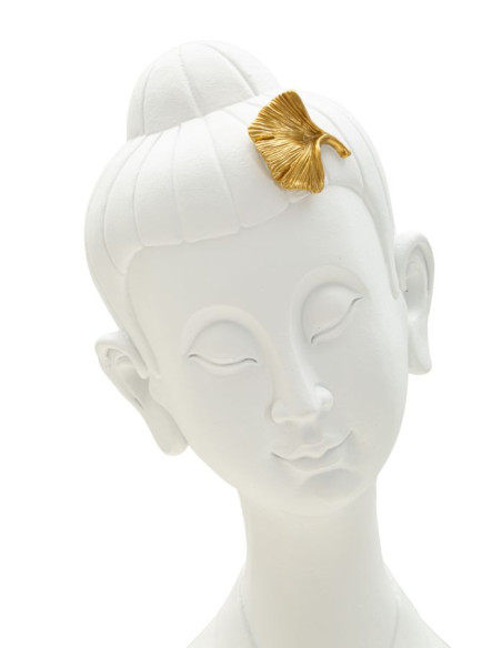 Statuette déco moderne Tête de bouddha Hauteur 35 cm en Résine Blanc Doré Volyn 