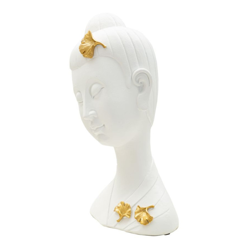 Statuette déco moderne Tête de bouddha Hauteur 35 cm en Résine Blanc Doré Volyn 