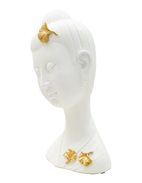 Statuette déco moderne Tête de bouddha Hauteur 35 cm en Résine Blanc Doré Volyn 