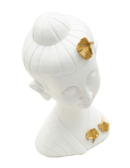 Statuette déco moderne Tête de bouddha Hauteur 35 cm en Résine Blanc Doré Volyn 