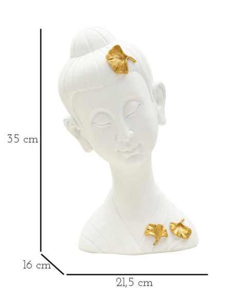 Statuette déco moderne Tête de bouddha Hauteur 35 cm en Résine Blanc Doré Volyn 