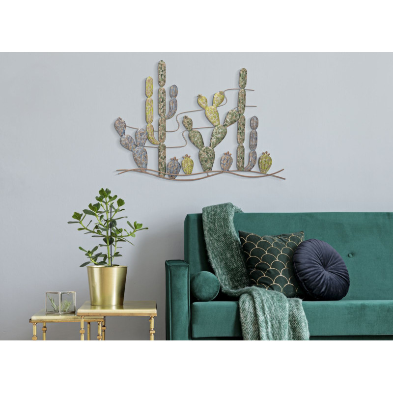 Déco murale moderne Cactus 90x64 en Métal Vert Cuivré Elvan 