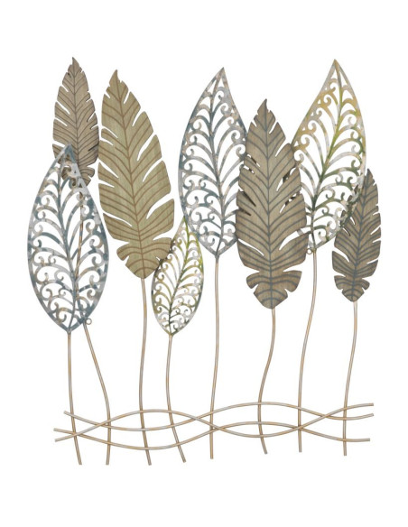 Grande déco murale Feuilles 75x87 en Métal Beige Bois Naturel Falin 