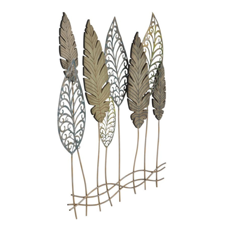 Grande déco murale Feuilles 75x87 en Métal Beige Bois Naturel Falin 