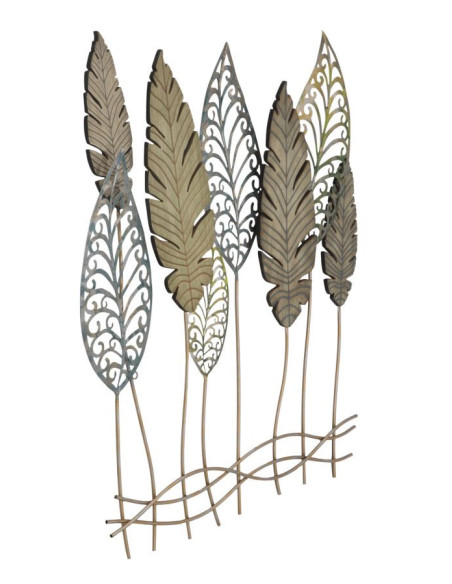 Grande déco murale Feuilles 75x87 en Métal Beige Bois Naturel Falin 