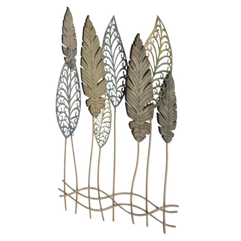 Grande déco murale Feuilles 75x87 en Métal Beige Bois Naturel Falin 