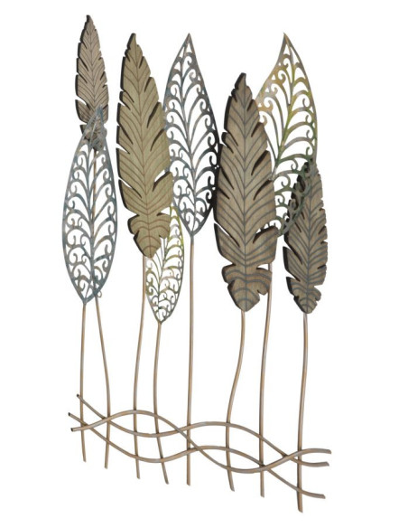 Grande déco murale Feuilles 75x87 en Métal Beige Bois Naturel Falin 