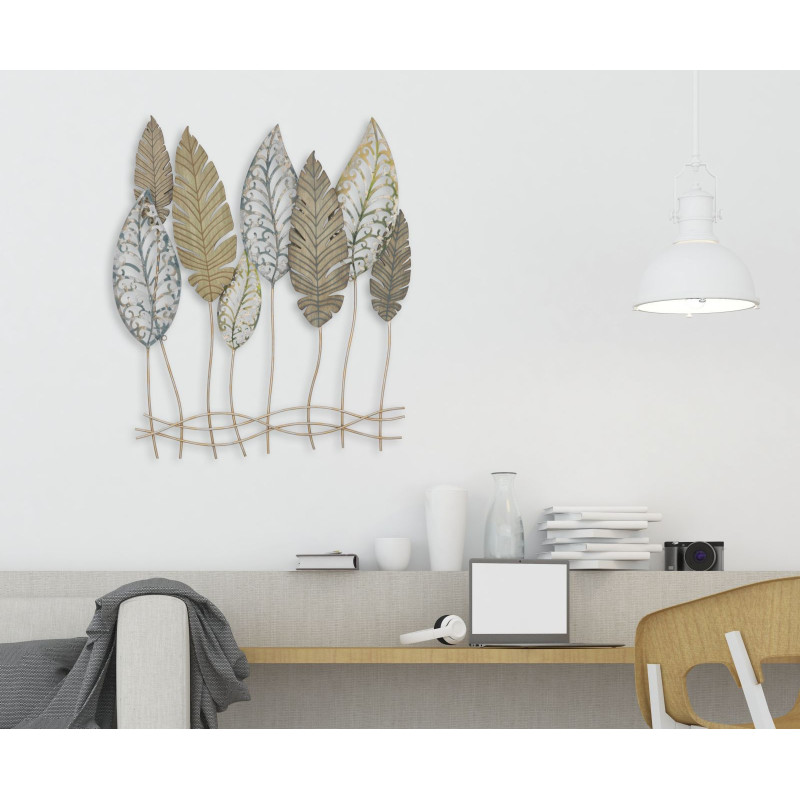 Grande déco murale Feuilles 75x87 en Métal Beige Bois Naturel Falin 