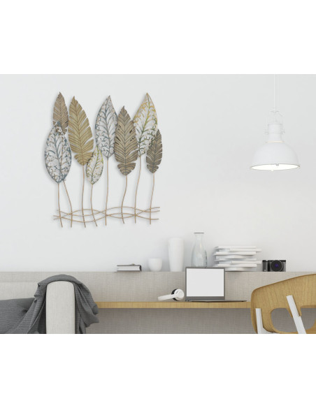 Grande déco murale Feuilles 75x87 en Métal Beige Bois Naturel Falin 